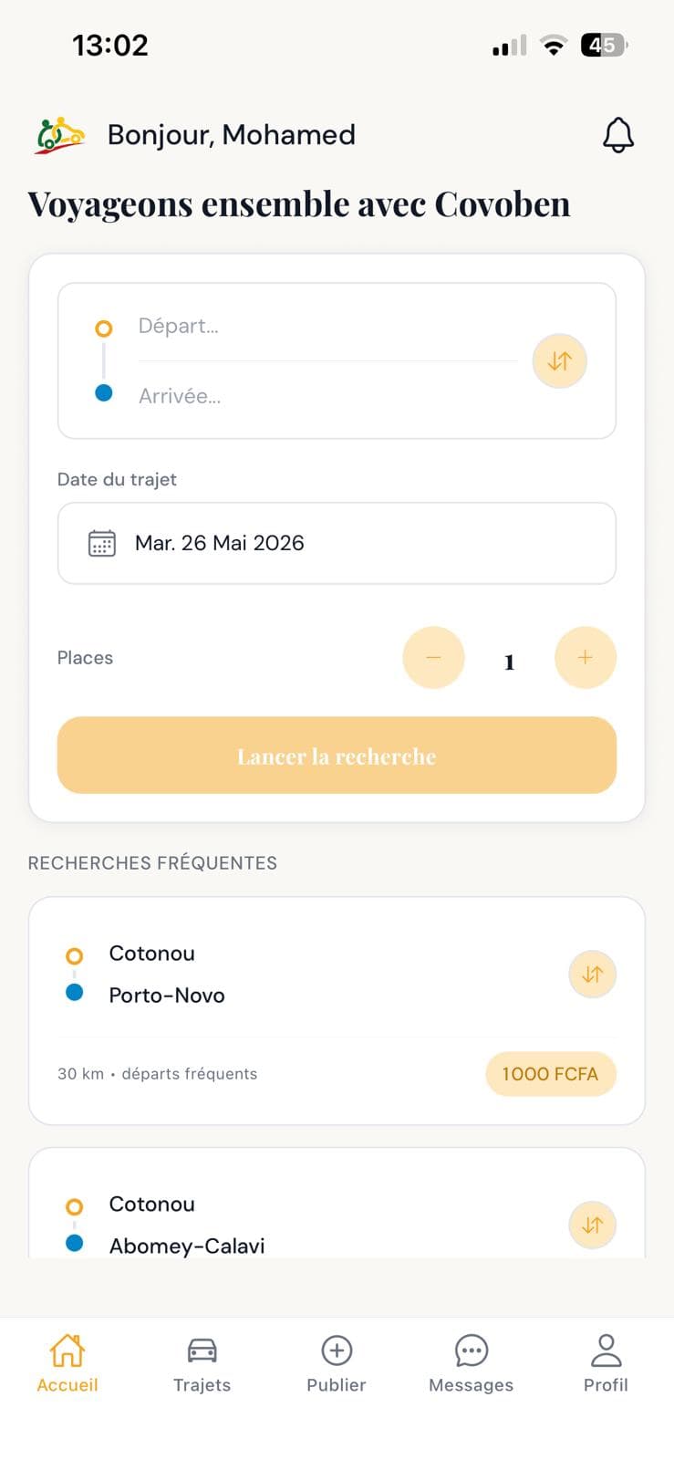 Aperçu de l'application CovoBen