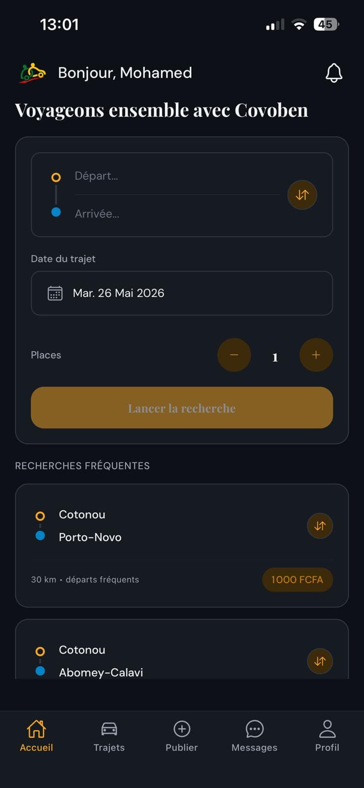 Autre aperçu de l'application CovoBen
